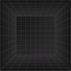Wall Mural - Perspective grid room. Wireframe abstract cube. Data digital visualization. Vector