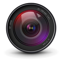Poster - Camera photo lens, front view, realistic 3D vector icon.