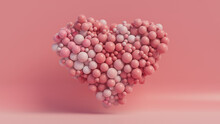 Multicolored Balloon Love Heart. Pink, Polka Dot And Striped Balloons Arranged In A Heart Shape. 3D Render 