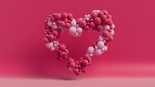 Multicolored Balloon Love Heart. Light Pink And Dark Pink Balloons Arranged In A Heart Shape. 3D Render 