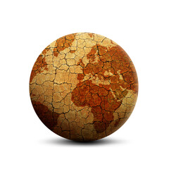 parched planet earth isolated on a white background. global warming or change climate concept. envir