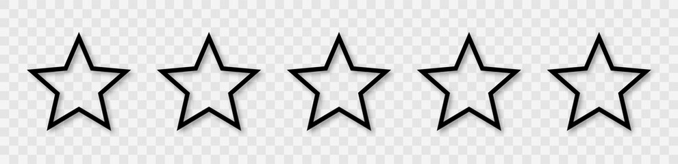 star icon collection. blank star vector icons set with shadow. black line stars mock up isolated on 