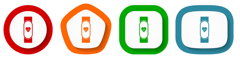 Poster - Smart band, smartwatch, fitness vector icon set, flat design buttons on white background for webdesign and mobile applications