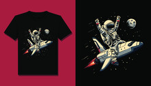 Astronaut Spaceship T Shirt Design Illustration