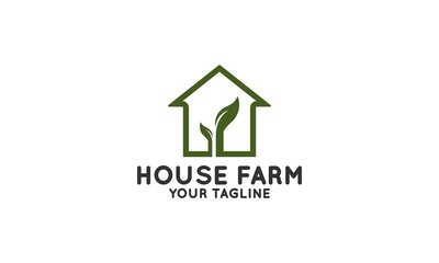 Canvas Print - farmhouse logo with house and leaf illustration reflecting the fertility of nature