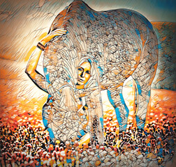 Poster - Portrait woman and horse outdoors. Woman hugging a horse.