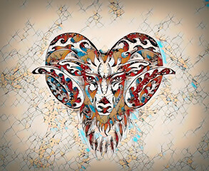 Poster - ornamental drawing of Aries, sacred animal symbol.