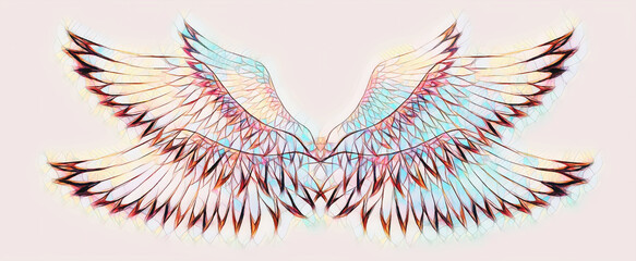 Poster - bird feathers on white background. Original drawing and computer effect.
