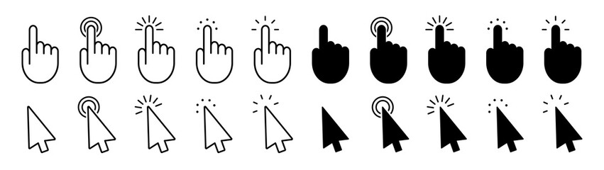 Fototapete - set of pointer cursor сomputer mouse icons. vector hand cursor. hand and arrow touch icon, click.