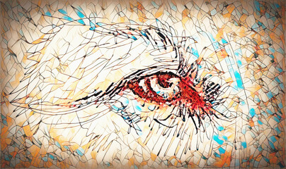 Poster - lion eye. animal drawing on vintage paper.