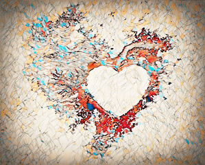 Aufkleber - Watercolour splashes heart on white paper background.