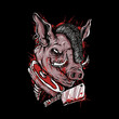 Pig saw animal blood horror graphic illustration vector art t-shirt design