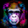 monkey head in reggae hat and eyeglasses with creative abstract elements on white background