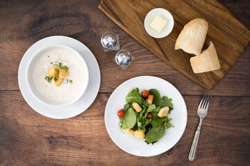 Wall Mural - A Bowl of Clam Chowder and a Salad