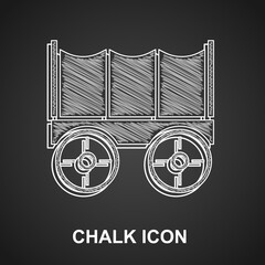 Canvas Print - Chalk Wild west covered wagon icon isolated on black background. Vector.