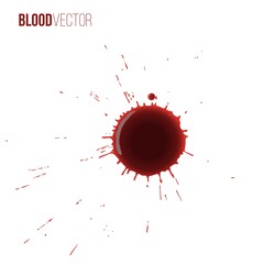 Poster - Blood drops. Red splattered stains, splash, drip liquid spots vector illustration. Murder crime scene textures on white background. Horror bloody scary collection of bloodstains