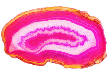 Wall Mural - Amazing cross section of Violet Agate Crystal geode. Natural translucent agate crystal surface cut isolated on white background, Purple healing abstract structure slice mineral stone macro closeup