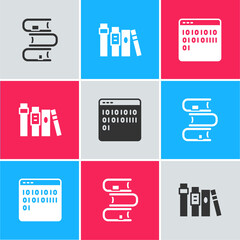 Aufkleber - Set Book, and Binary code icon. Vector.