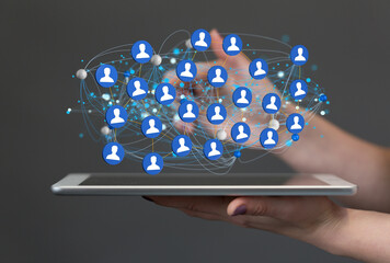 videoconference group of people talking in social network business