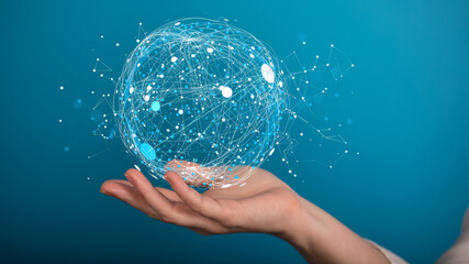 global network. blockchain. 3d illustration. neural networks and artificial intelligence. abstract