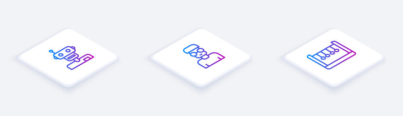 Poster - Set Isometric line Robot, Nerd geek and Pendulum. White square button. Vector.