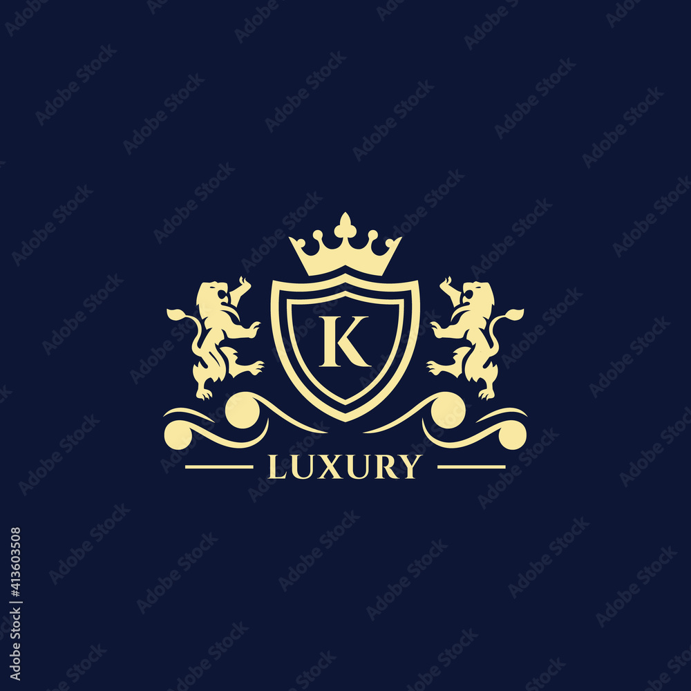 K Letter Gold luxury vintage monogram floral decorative logo with crown ...
