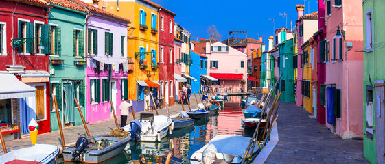 Canvas Print - Most colorful traditional fishing town (village) Burano - Island near of Venice. Italy travel and landmarks