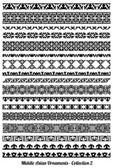 Set of 17 vector seamless borders, dividers and frames of Kazakh, uzbak, Middle Asian traditional Islamic ornament for custim design and print.