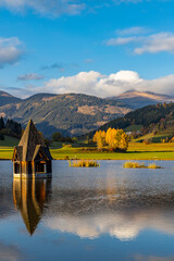 Canvas Print - autumn pond under the mountains, Murau district,.Styria, Austria