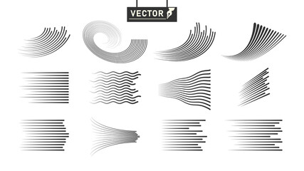 Fototapete - Speed lines. A set. Monochrome collection. Vector overlay templates.