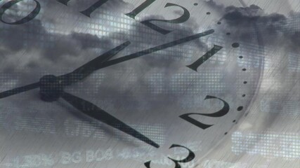 Poster - Digital composition of financial data processing and clock ticking against night sky