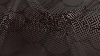 3d Abstract Woven Mesh Textile Background Render in Deep Leathery Brown and Black Metallic Tone