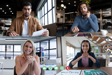 Sticker - Diverse businesswomen and businessmen displayed on computer screen during video call