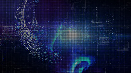 Poster - technology digital abstract background, digital matrix particles grid virtual reality abstract cyber