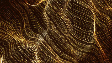 Wall Mural - Gold particle digital wave flow abstract background. 3d rendering