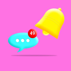 Poster - cute 3d chats, notifications and chimes are isolated on pastel pink background. 3d rendering