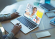 © vectorfusionart - Mid section of female teacher having a video call with female student on laptop at school
