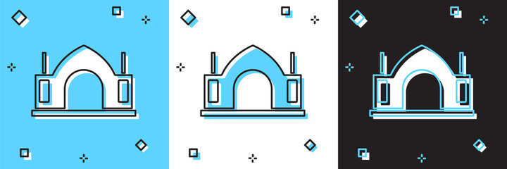 Poster - Set Hindu spiritual temple icon isolated on blue and white, black background. Vector.