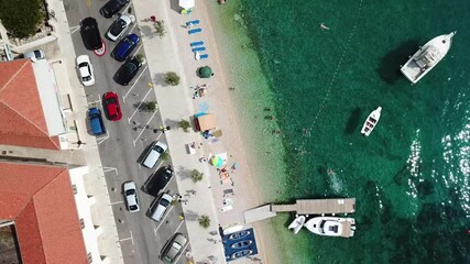 Wall Mural - Flying over Beach and Boats on the Croatian Coastline