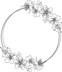 Wall Mural - Wreath with flowers. Circle, round composition with sakura, cherry, apple blossoms.