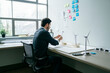 © Cavan Images - Businessman arranging wind turbine models on desk