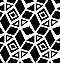 Geometry White Black Simple Seamless Pattern. Triangle, Square Design Elements. Vector Illustration For Cloth, Wrapping Paper, Cover, Fabric