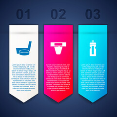 Sticker - Set Ice hockey stick and puck, Groin guard and Fitness shaker. Business infographic template. Vector.