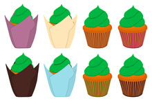 Illustration On Theme Irish Holiday St Patrick Day, Big Set Cupcakes