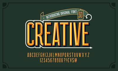 Poster - Vector of Retro Chiseled Alphabet Letters and numbers