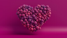Multicolored Balloon Love Heart. Pink And Purple Balloons Arranged In A Heart Shape. 3D Render 