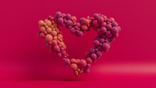 Multicolored Balloon Love Heart. Pink, Orange And Red Balloons Arranged In A Heart Shape. 3D Render 