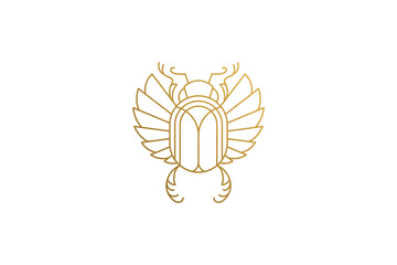 Wall Mural - golden egyptian scarab silhouette linear vector illustration.