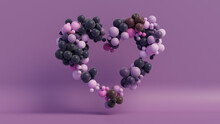 Multicolored Balloon Love Heart. Pink, Magenta And Navy Blue Balloons Arranged In A Heart Shape. 3D Render 