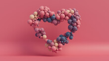 Multicolored Balloon Love Heart. Pink, Cream And Purple Balloons Arranged In A Heart Shape. 3D Render 